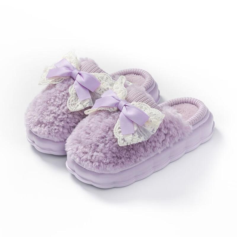 Women s Bowknot Non-Slip Winter Cotton Slippers 36