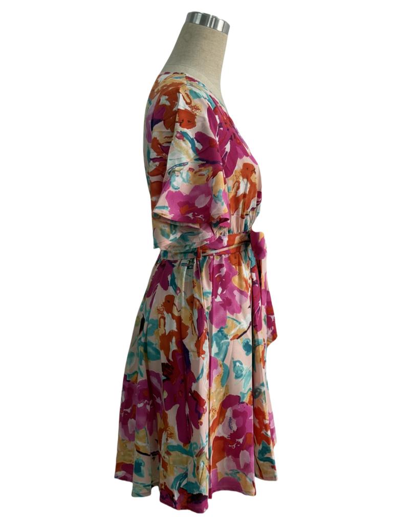 Summer Elegant Women Fashion Floral Print Cross Neck Tie Belt Dress Mature Style French Retro Patchwork Slim Sexy Elegant Women Maxi Dress