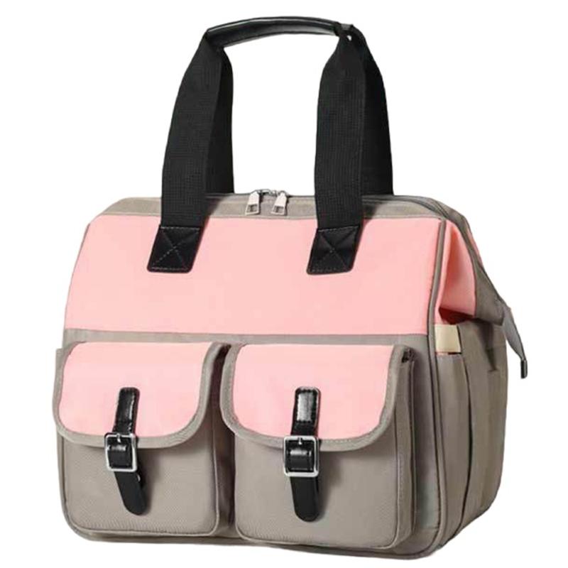 Multifunctional Baby Travel Bag Diaper Organiser for Parents Feature Water Resistant Fabric and Multiple Compartment серый/розовый
