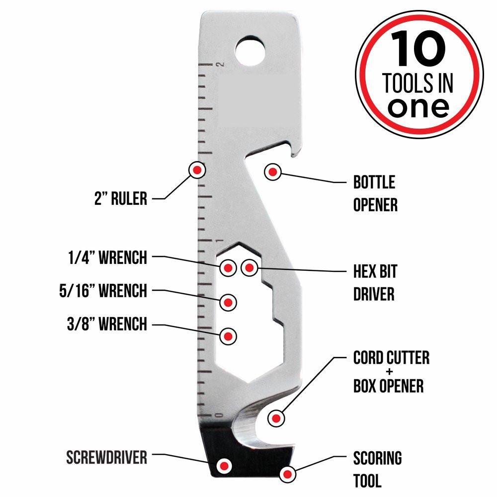 10-in-1 Camping Multi-tool Card: Screwdriver, Wrench, Bottle Opener, EDC Companion