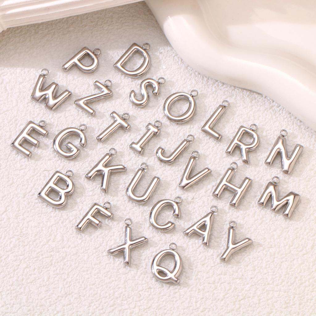 3Pcs Bubble Alphabet Charm Silver Color Stainless Steel Initial English Letter Pendant DIY Bracelet/Necklace Gift Jewelry Making