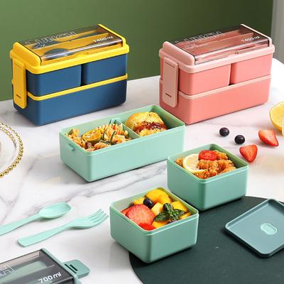 Double Layer Student Lunchbox Bentos Box Food Storage Box Plastic Texture Picnics Box Meal Box Leakproof Food Box
