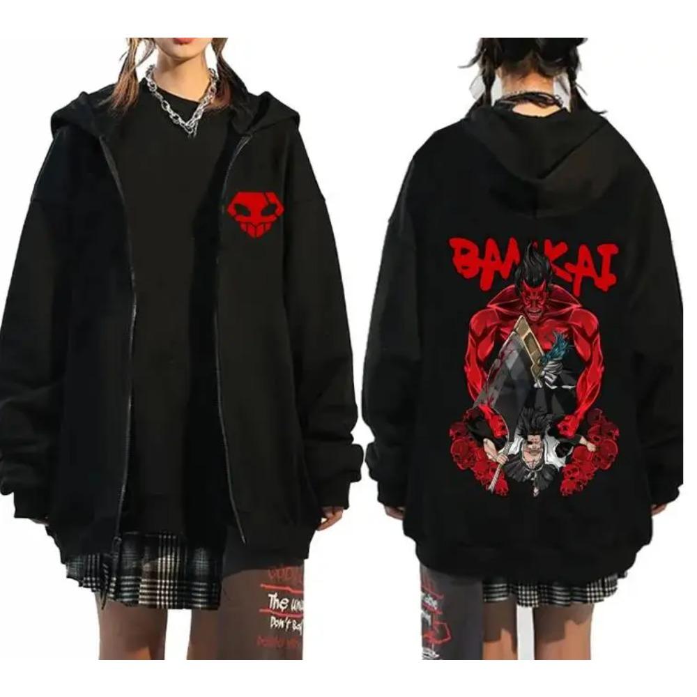 Japan Anime Bleach Kurosaki Ichigo Printed Hooded Men Women Zip Up Hoodies Casual Loose Sweatshirt Harajuku Zipper Jacket