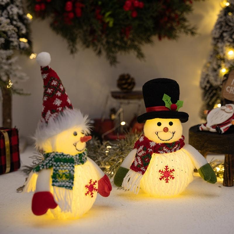 Festival Light Up Snowman Ornament With Warm LED Glows For Holiday Homes Decoration Desktop Accessories