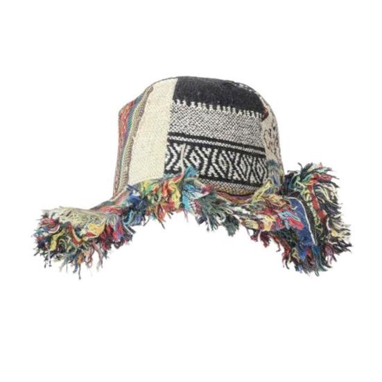 Bucket Hat Frayed Patchwork Bucket Hat with Shapeable Metal Brim Patchwork Design Sun Protection Hat Outdoor Headwear