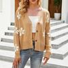 V Neck Floral Pattern Knitwear Cardigan Women Long Sleeve Button Placket Knitting Coat Sweater Jacket