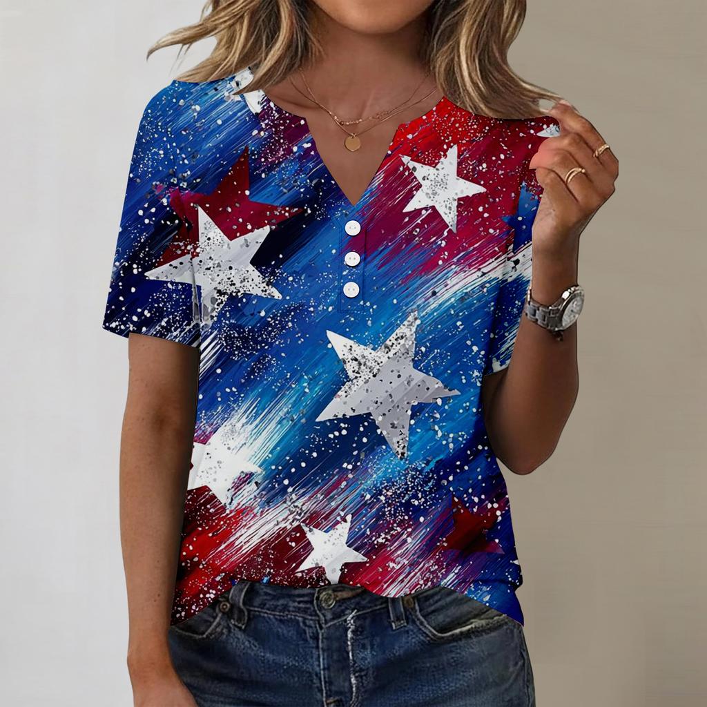 Women's Fashionable Casual Independence Day Print Blouse