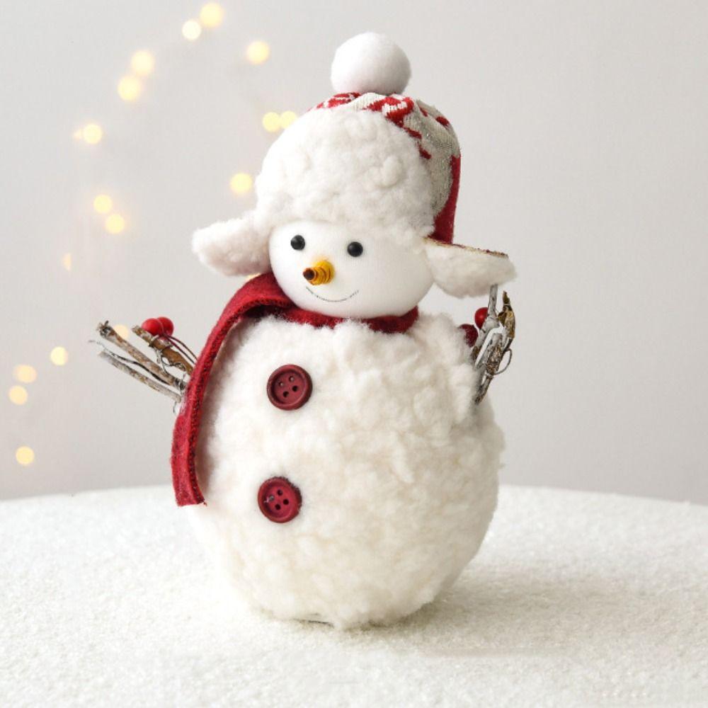 Scarf Hat Cartoon Christmas Snowman Ornaments White Soft Snowman Statue Knitted Simulation Xmas Decoration Wedding Party