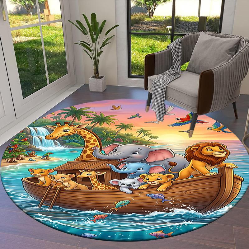 1PC Boat Animal Non-Slip Floor Round carpet, Office, family, bedroom, Large Area Rug Indoor Rugs,  Durable PolyesterH0352