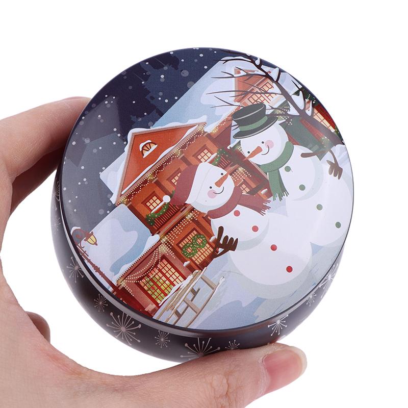 1Pcs Christmas Tinplate Round Candy Tin Can Candle Jars With Lid Candle Container Empty Box Cookie Candy Storage Gift Case