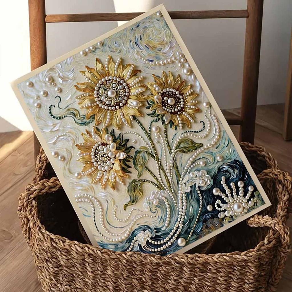 Pearl The Charming Sunflowers DIY Diamond Art Kits 15.7x19.6inch Gem Art Diamond Painting Kits Without Frame for Adults Gift Idea Home Wall Decor