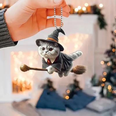 2Pcs Acrylic Cat Pendants Car Hanging Ornaments Adorable Appearance Easy To Hang Cat-Shaped Car Pendant Xmas Tree Decorations