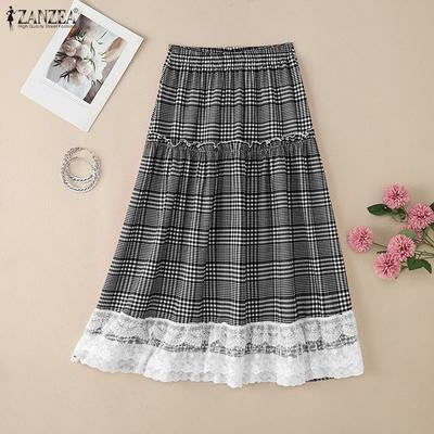 Womens Plaid Print Casual Loose Long Skirts