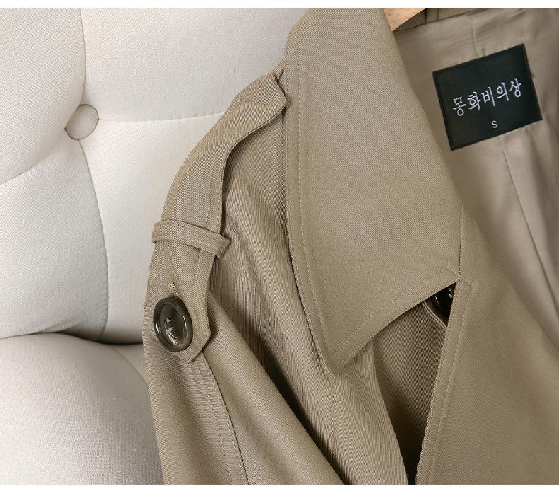 Women's Gray Mid-Length Trench Coat - 2025 Spring Autumn, Korean Petite Design, British Style