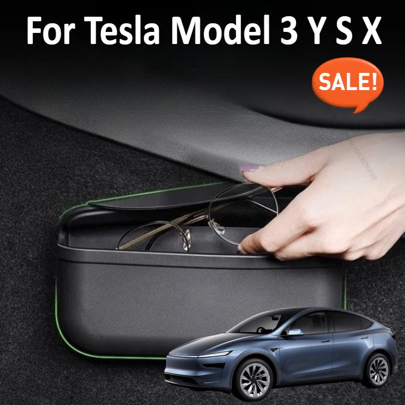 Car Storage Box For Tesla Model 3 Y S X Sticky Case Glasses Sunglasses Holder Garbage Trash Bin TPE Stickable Car Accessories