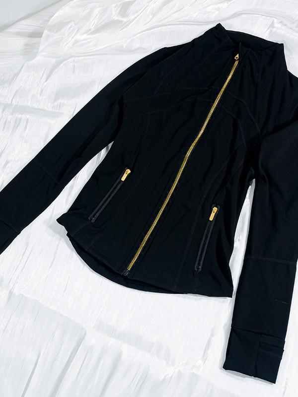 Damen 2.0 Classic Jacke mit goldenem Reißverschluss - Dünnes, hochelastisches Nylon für Frühling/Sommer Sport & Yoga