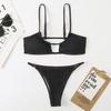 2 Pcs/Set Bikini Set Solid Color High Waist Spaghetti Strap Whorl Women