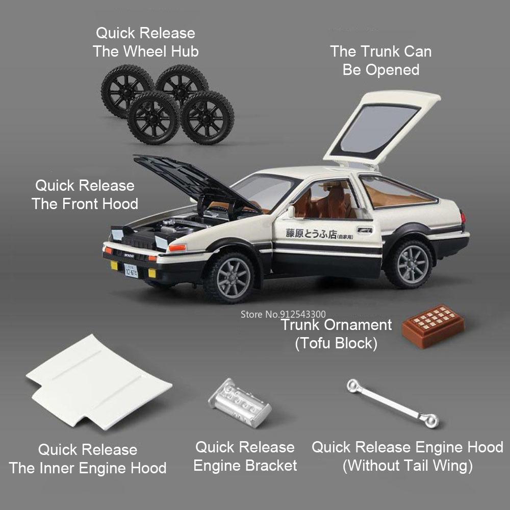 1:43 Scale Pagani Zonda R AE86 DIY Car Model Toy Alloy Body Rubber Tires Detachable Parts Miniature Vehicles Models Boys Gifts