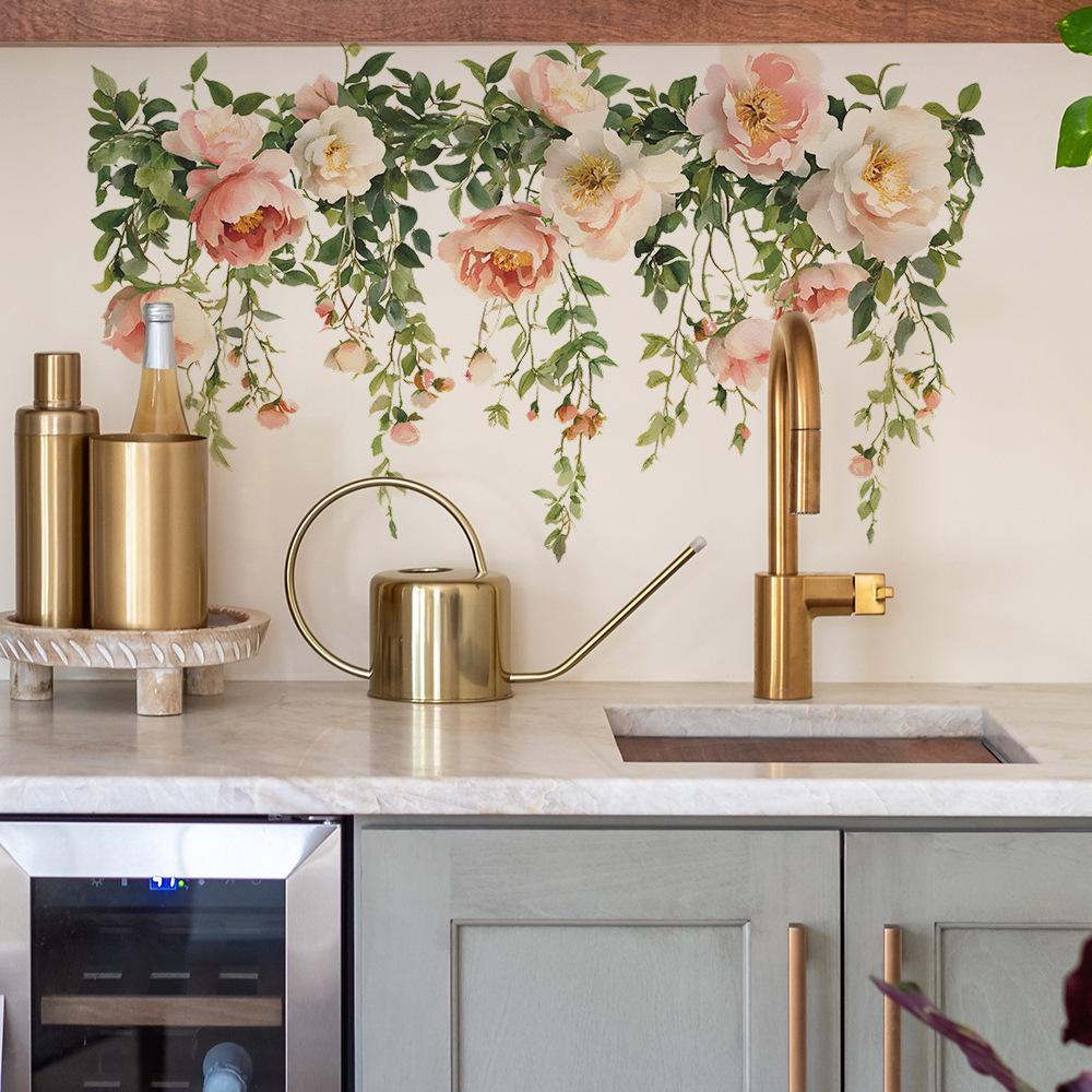 Painted Bright Roses Greenery Home Background Wall Beautification Wall Sticker