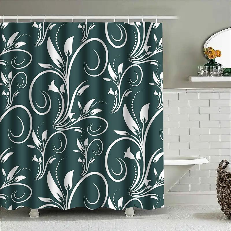

European style green and white bathroom curtain fabric polyester waterproof shower curtains for home decoration 90x180cm