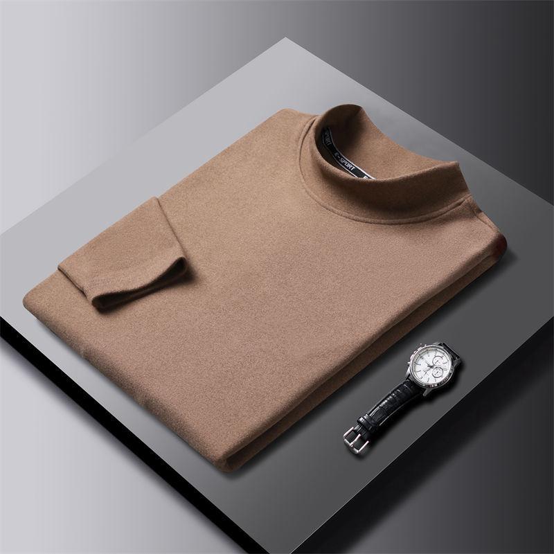 Double-sided Velvet Inner Layer Autumn Warm German Velvet Base Layer Half Turtle Collar Solid Color Close-fitting Base Layer for Men
