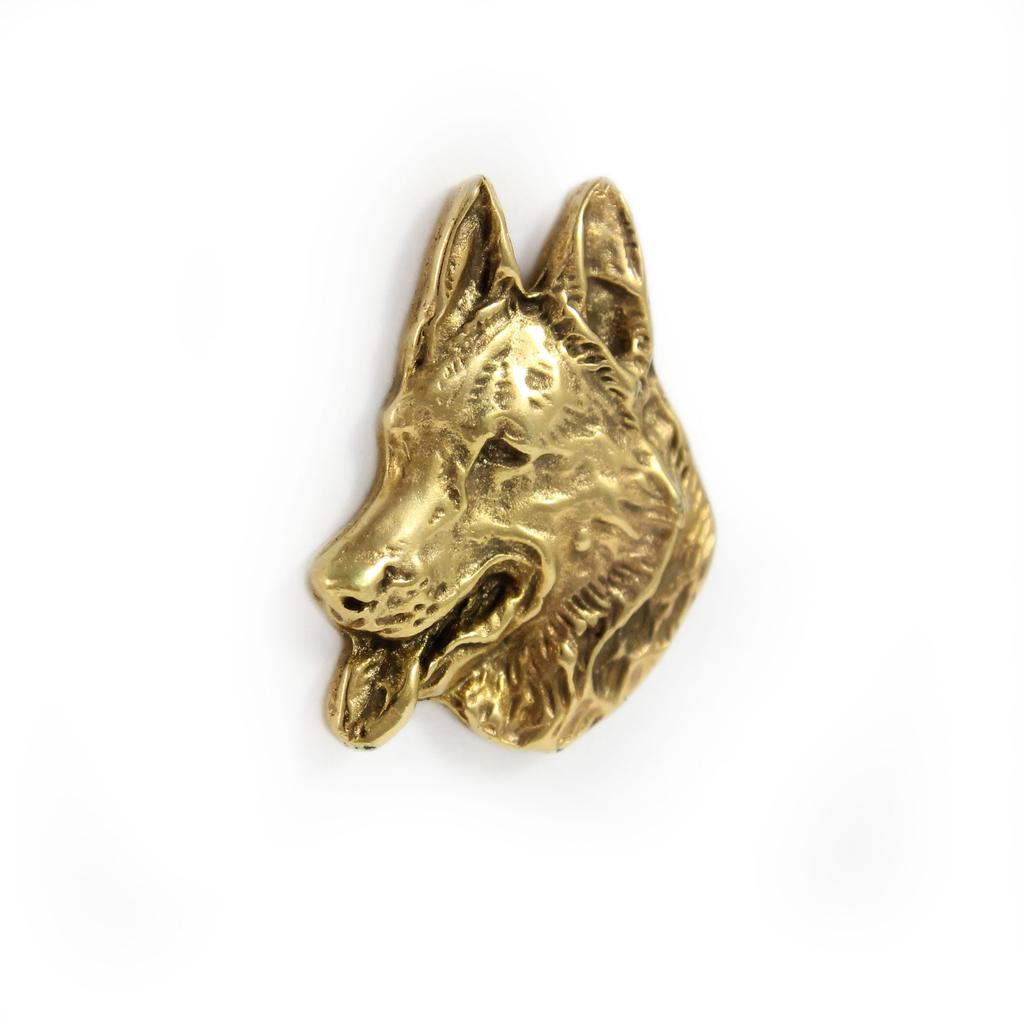 Deutscher Schäferhund, Elsässischer Wolfshund - Hunde-Brosche in dekorativer Schachtel, eleganter vergoldeter Anstecker, Jackenpin der Marke Art-Dog