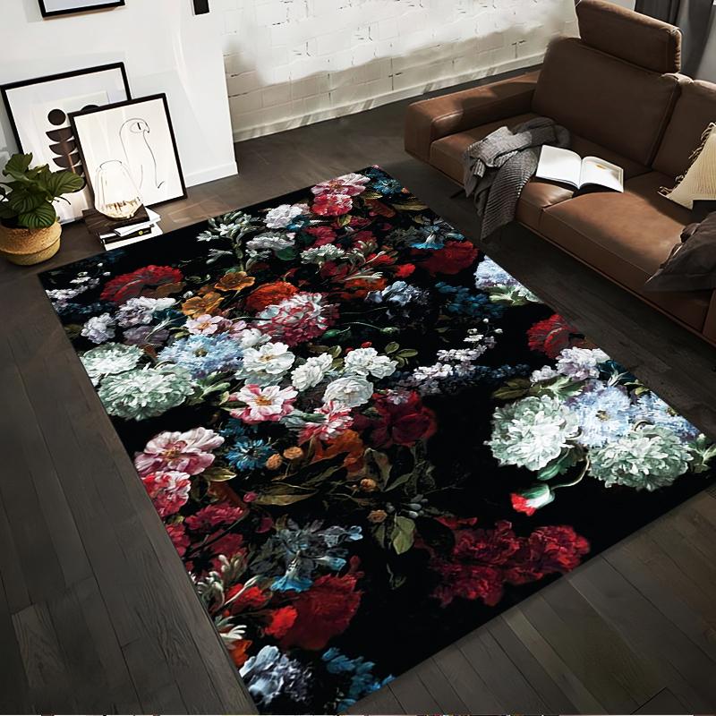

Vintage Floral Area Rug with Vibrant Colors on Black Background Suitable for use as an anti-slip for living room bedroom sofas 40x60cm( 15x23in )
