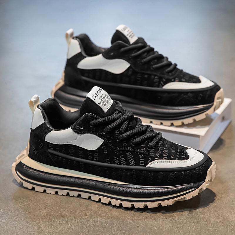Spring New Shoes for Men Chunky Sneaker Trend Print Leather Casual Sport Running Shoes Street Cool Athletic Shoes