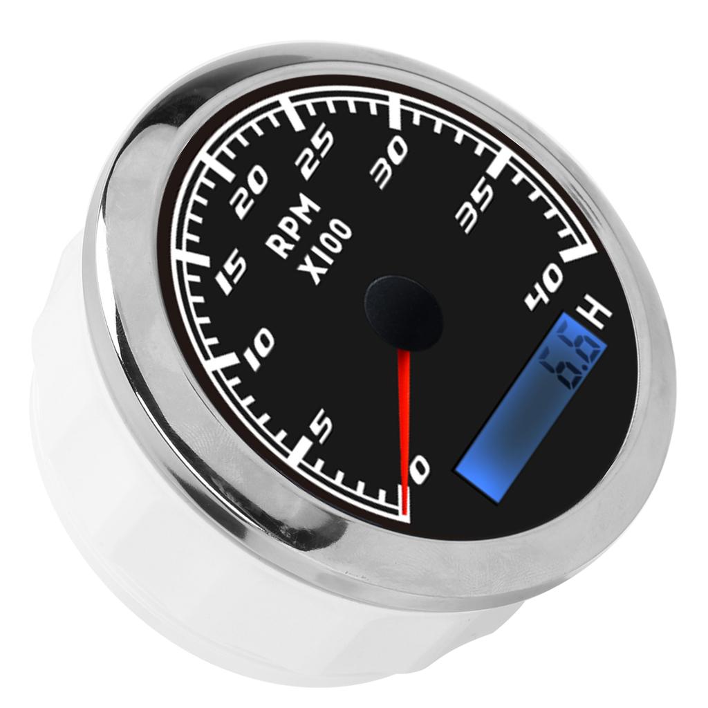 85mm Boat Pointer Tachometer Red Backlight Stainless Steel IP67 Universal for Car TruckBlack
