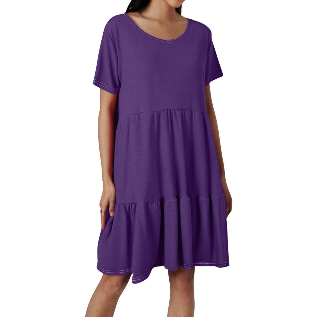 Women's Fashion Casual Round Neck Short Sleeve Ruffle Dresses