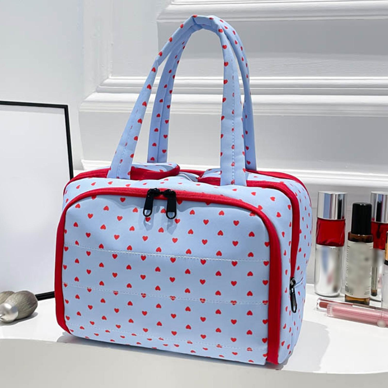 Double Wide Four Opening Large Capacity Portable Travel Storage Bag Partition Makeup Bag Portable Cosmetic Bag for Women Girls