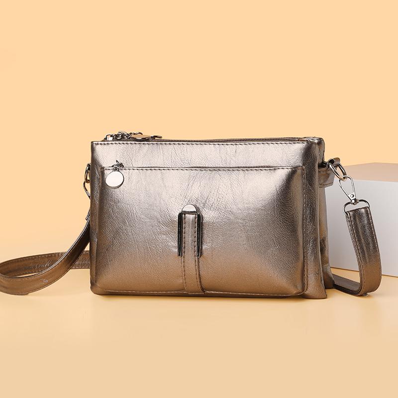 Vintage PU-Leder Mini-Tasche mit zwei Reißverschlusstaschen, Crossbody-Tasche, vielseitige Handgelenktasche für Einkäufe, den Alltag und Wochenendausflüge