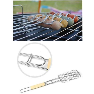 Outdoor Camping Stainless Steel Folding Portable Hot Dog Barbecue Grilled Sausage Mesh Barbecue Net