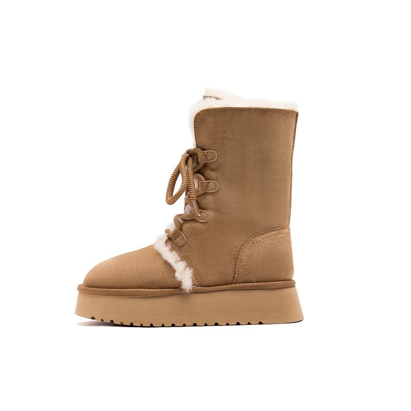 Augustine snow boots winter new velvet thickened lace-up short boots folded two wear platform cotton shoes