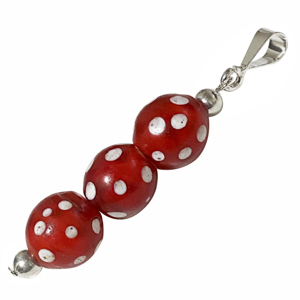 Venetian Glass Bead, Antique Bead, SILVER925 Pendant Top, Skunk Bead, Venetian Trade Bead, Red Skunk, Antiquebeads, Venetian Glass, Polka Dot