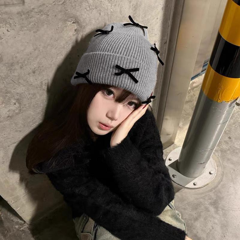 Korean Style Bow Knitted Hat Ear Protection Warm Face Small Wool Hat