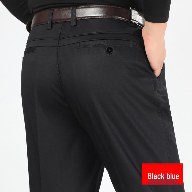 Men's High Waist Elastic Cotton Casual Pants - Thick, Loose, Straight Leg