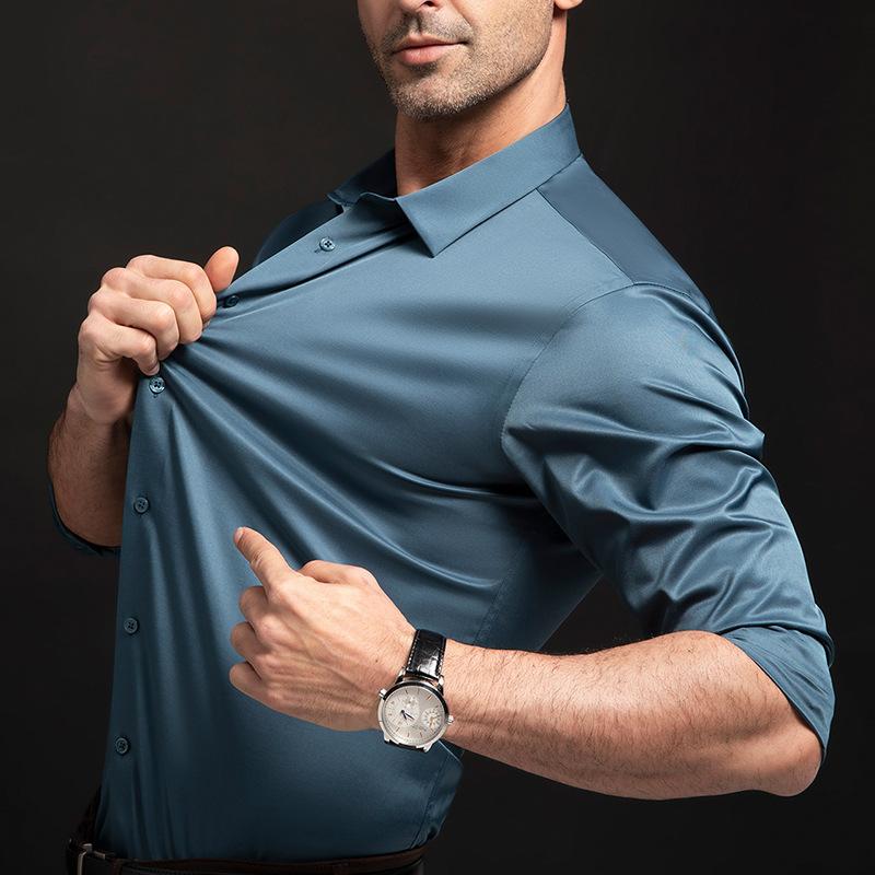 New Stretch Anti-Wrinkle Men's Shirts Long Sleeve Dress Shirts for Men Slim Fit Social Business Blouse White Shirt 6XL