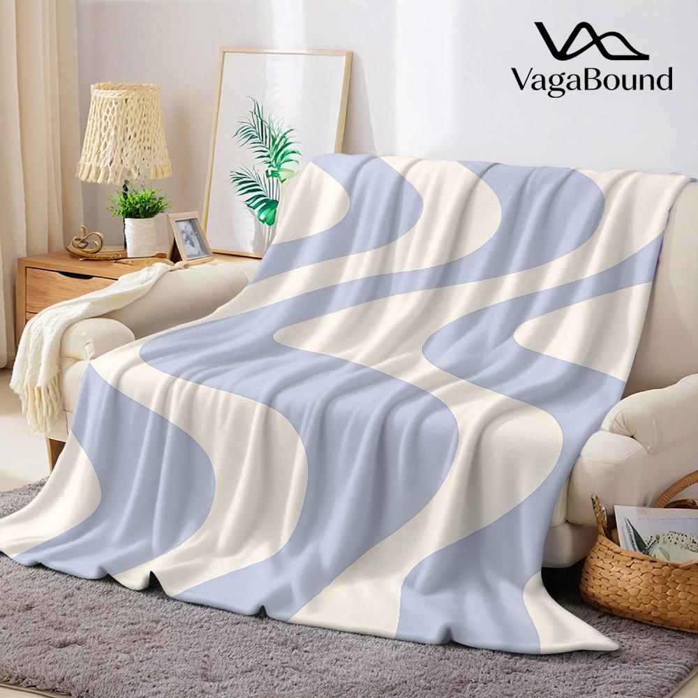 Pale Blue Curved Wave Flannel Blanket Warm Soft Halloween Christmas Couch Warm Cozy Decorative Decor Gift for All Season