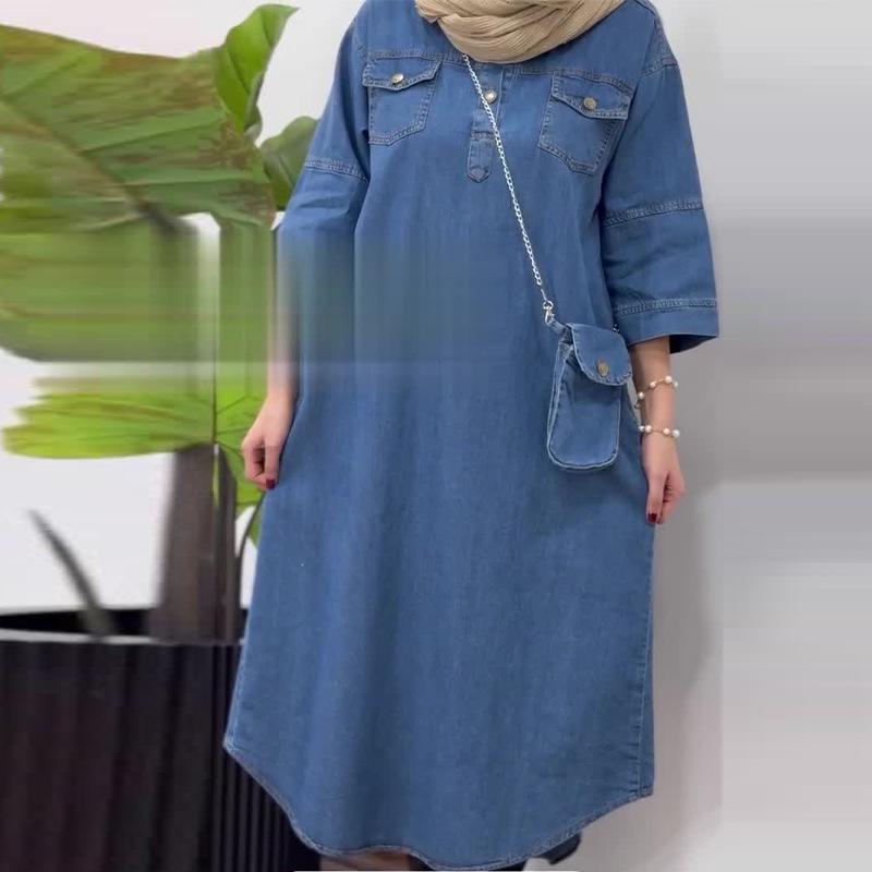 2024 Autumn Casual Solid Color Loose Denim Dress for Women