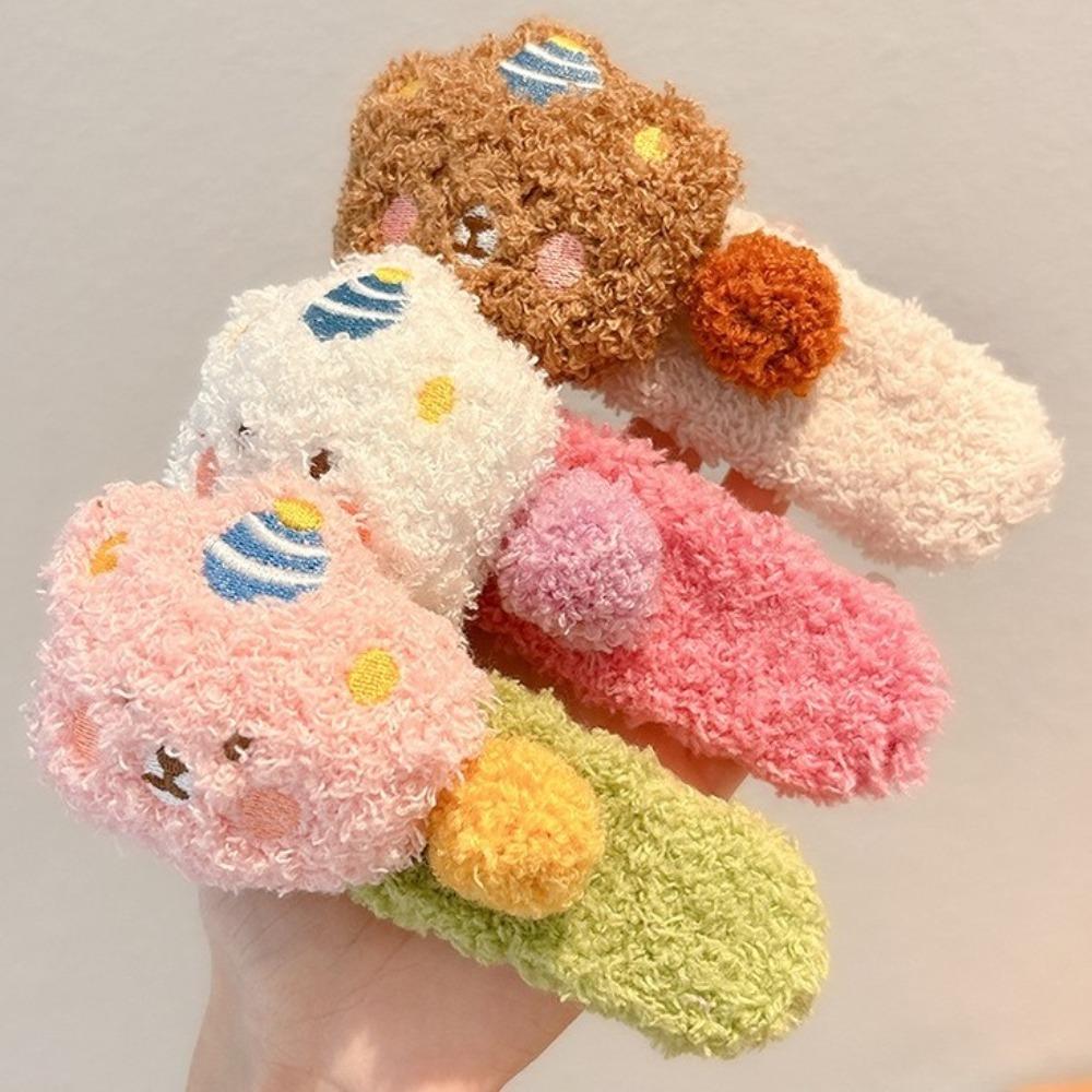 1/4pcs Large Plush Duckbill Clip Korean Style Bear Plush Hair Clip Cartoon Plush Headband  Women