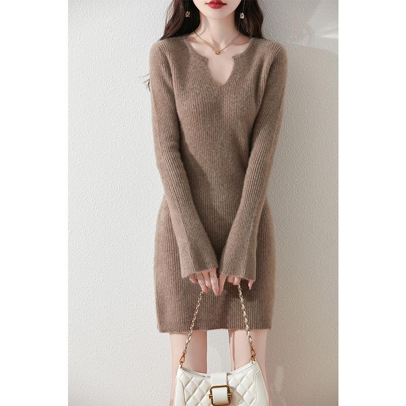 Women's Cashmere Dress Qinghe Cashmere 30% Cashmere 70% Wool Autumn and Winter Cashmere Skirt Soft and Warm