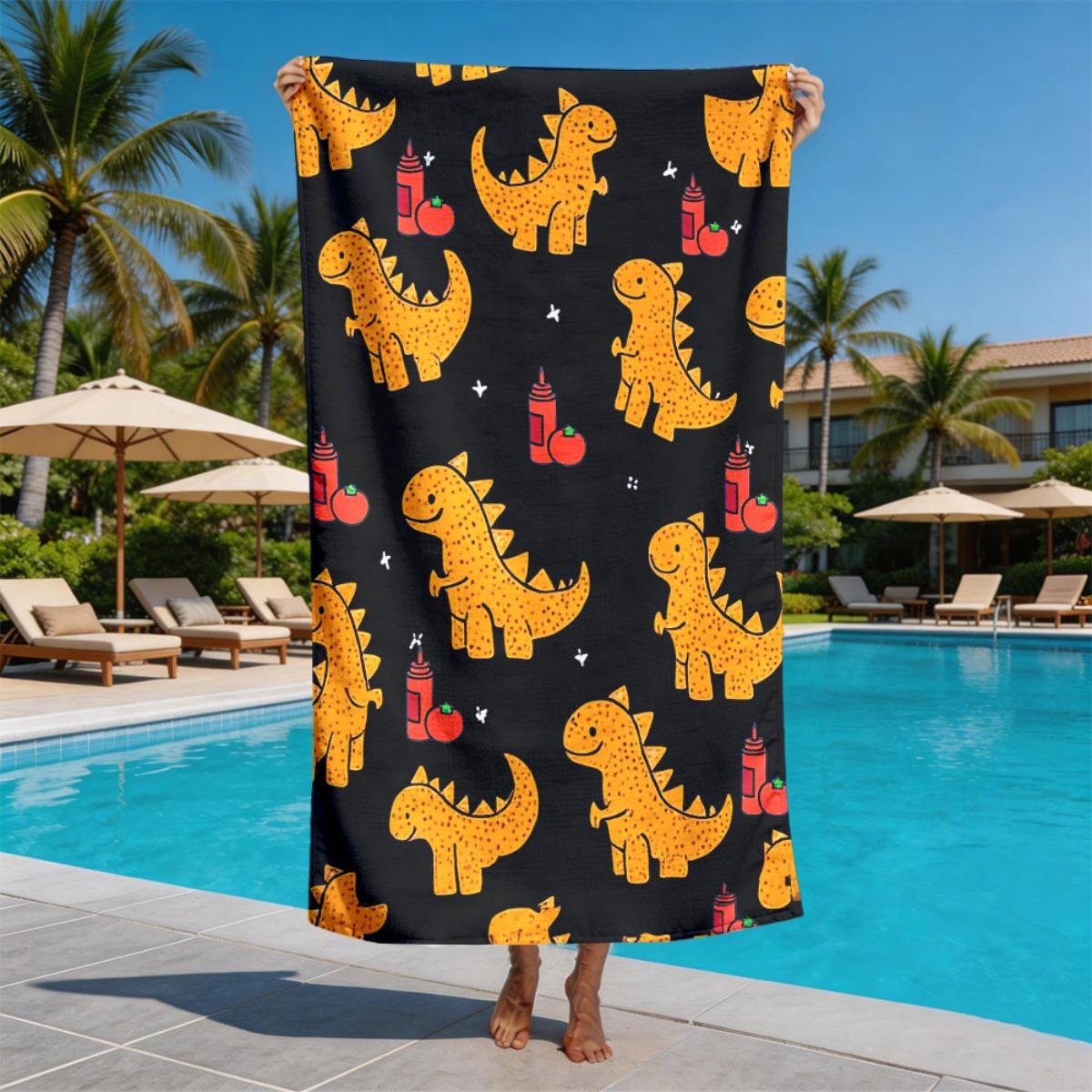 

Dinosaur Tomato Hot Sauce Theme polyester microfiber beach towel is highly absorbent, suitable for swimming and beach outings W40*H60(CM)