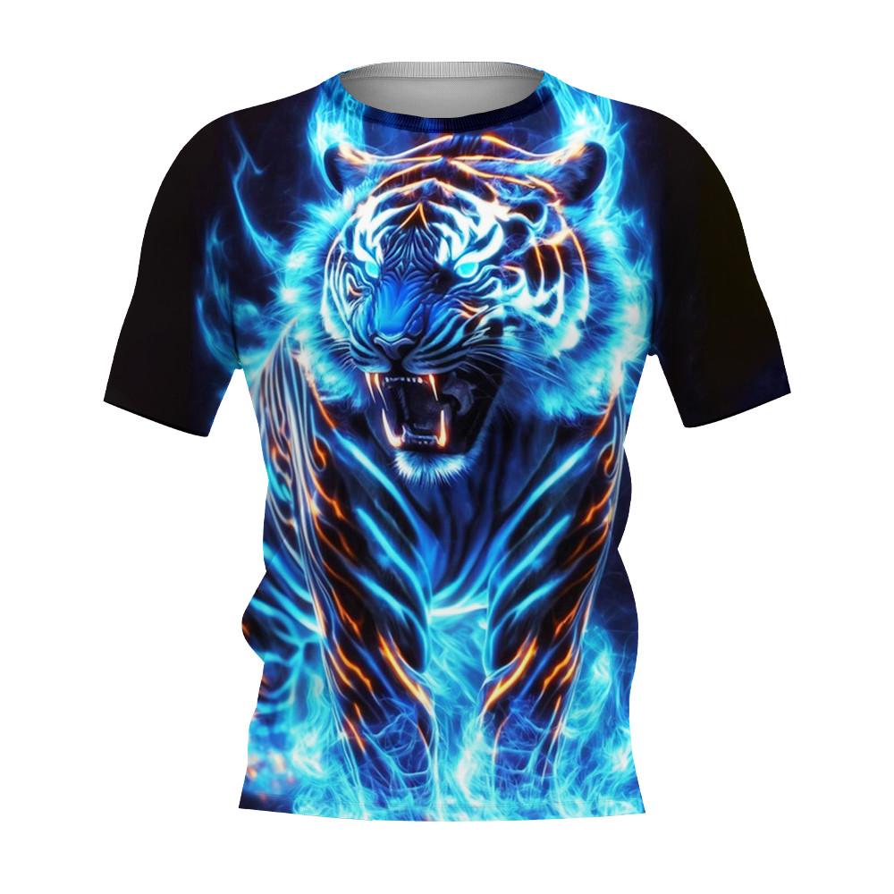 Oversized Men's T-Shirt 3d Tiger Print Tees Tops Summer Casual Mens Animal Pattern T Shirt O-Neck Fashion Clothes Prints T-Shirt