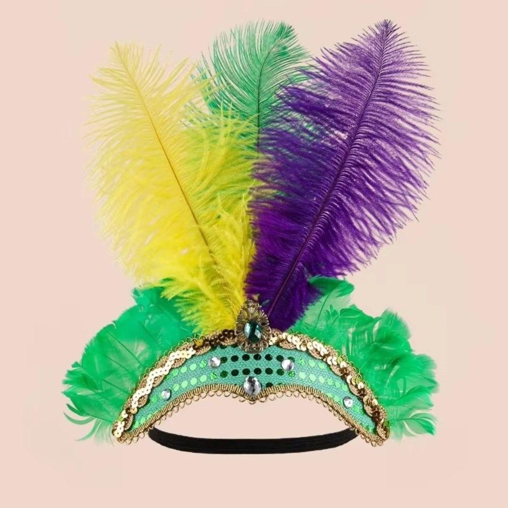 Fashion Colorful Feather Headpiece Stage Performance Brazilian Carnival Showgirl Headband Decorative Hair Band Carnival Events