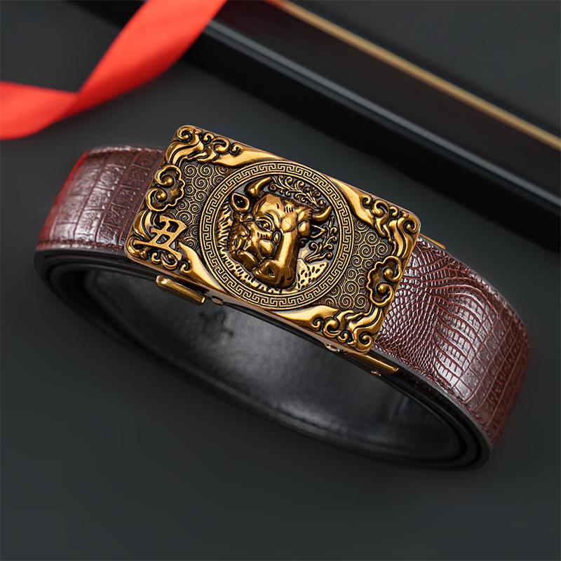 Ceinture automatique pour homme Zodiaque, style Guochao personnalisé rétro polyvalent pour personnes d'âge moyen et jeunes
