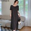 MODIQUE Summer Plus Size New Dress Shirt Women Loose Striped Solid Cotton Linen Backless Dress Casual Female Dresses O-Neck Short Sleeve