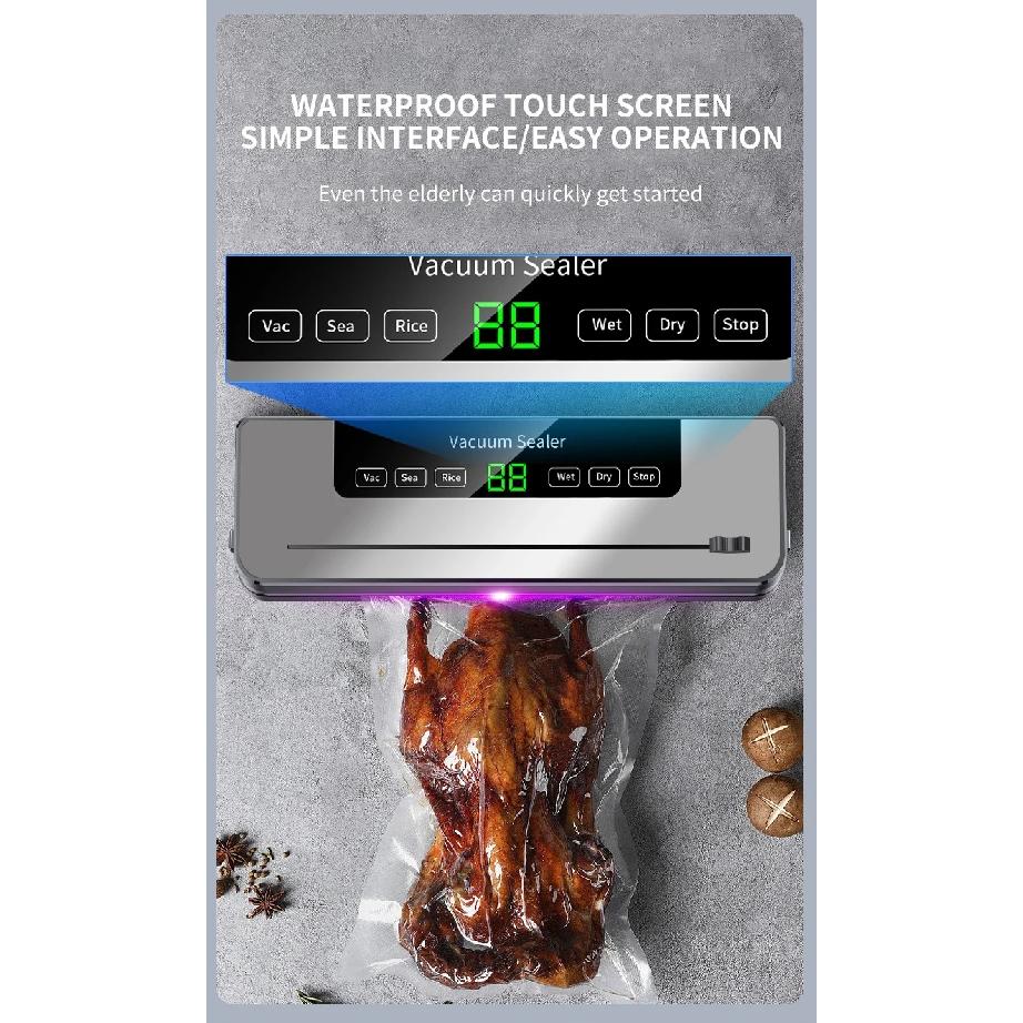 Food Vacuum Sealer Machine Dry Wet Food Vacuum Packaging Machine with UV Kitchen Food Storage Sealing Machine Built-in Cutter