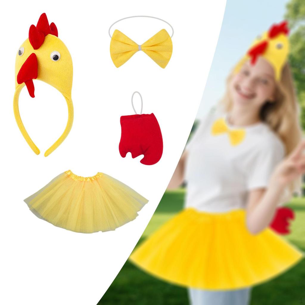 4 Pieces Chicken Animal Costume Set with Bow Tie, Tail, Skirt for Festival