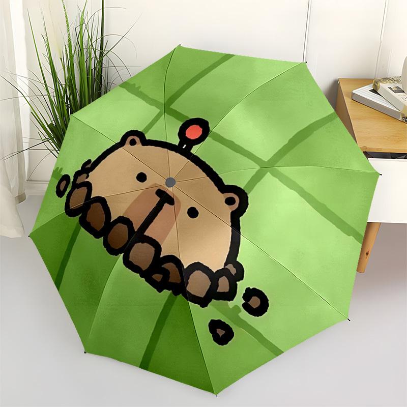 

1pc Capybara Illustration Automatic Umbrella - Stylish, Durable, with 8-Rib Manual Open Design, Elegant Black Handleyy250920230